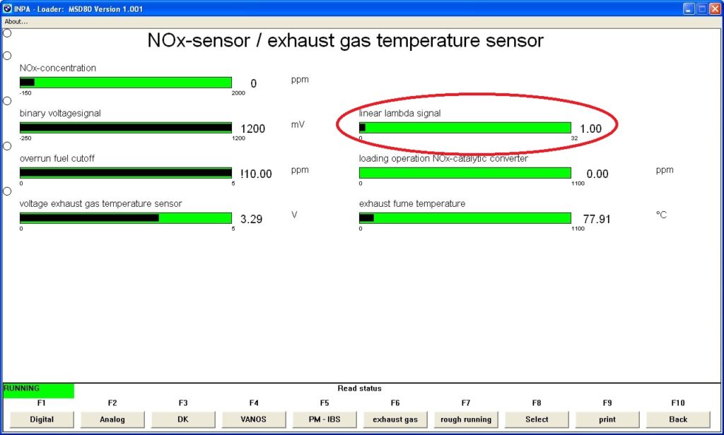 BMW INPA NOx menu