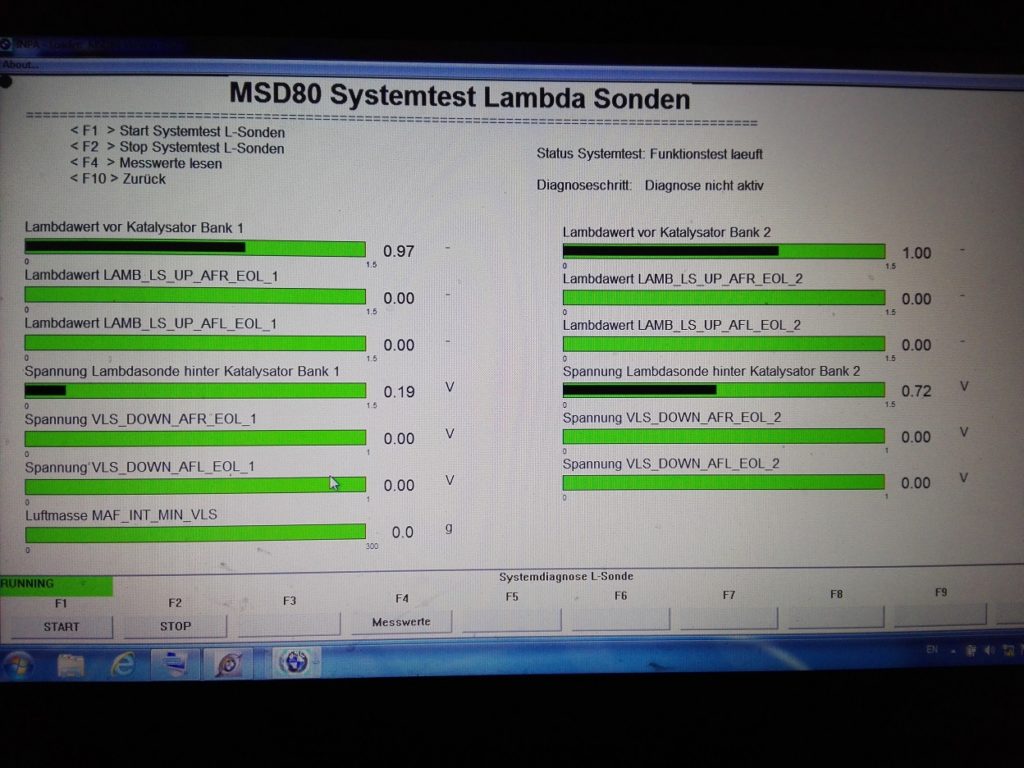 BMW INPA Lambda sensors test menu