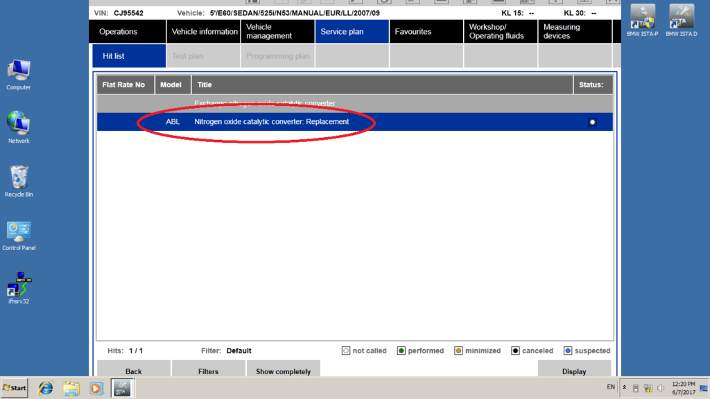 BMW ISTA NOx replacement menu