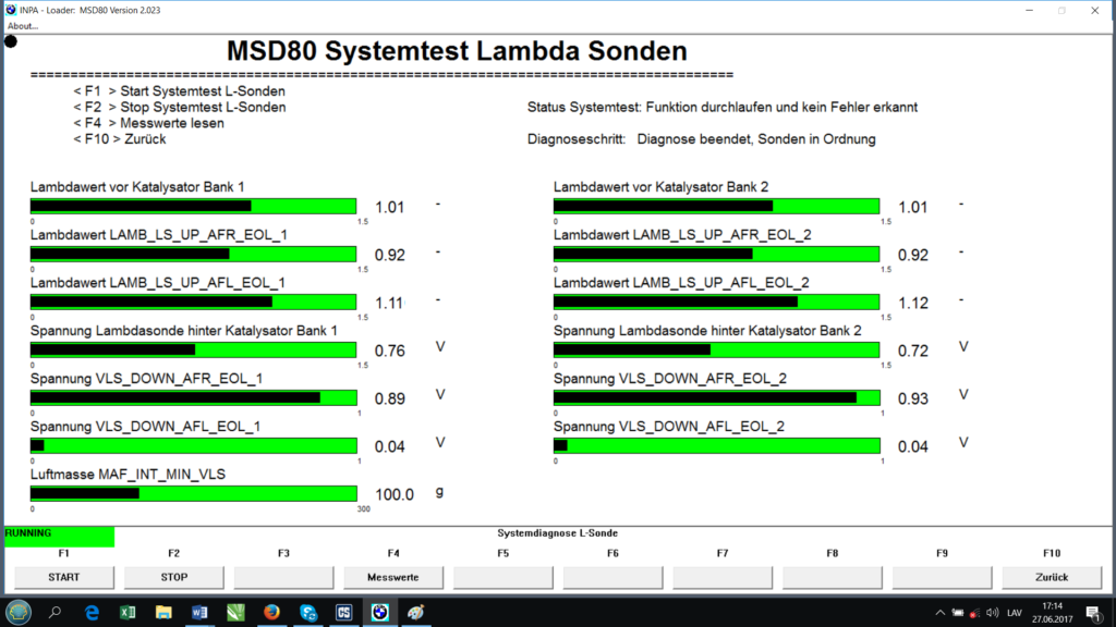 BMW INPA Lambda probes test menu