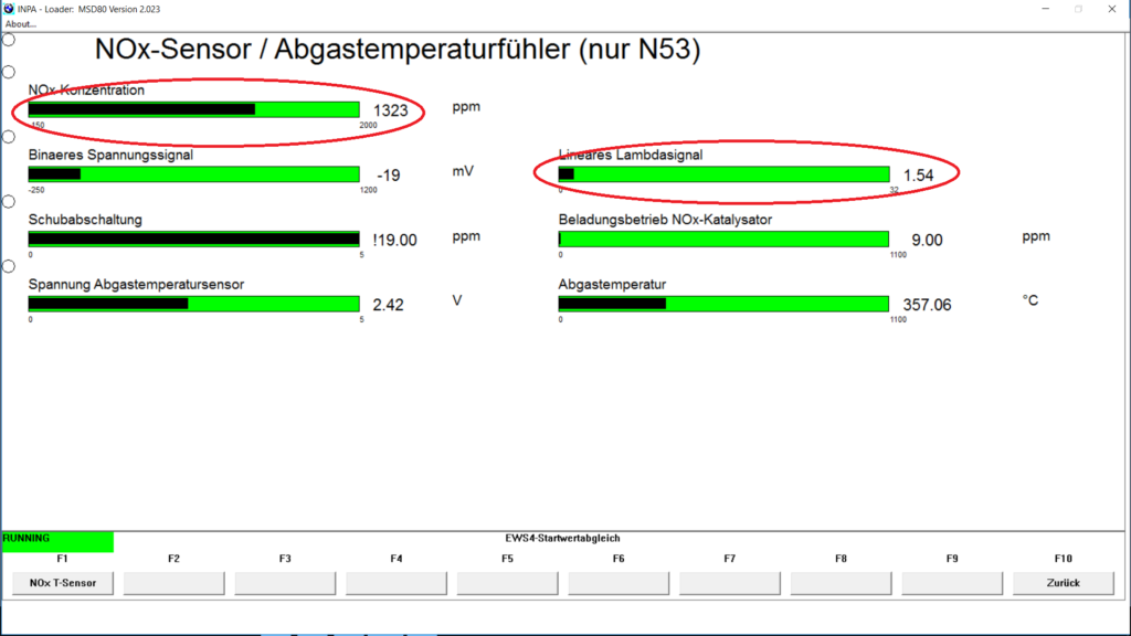 BMW INPA NOx menu