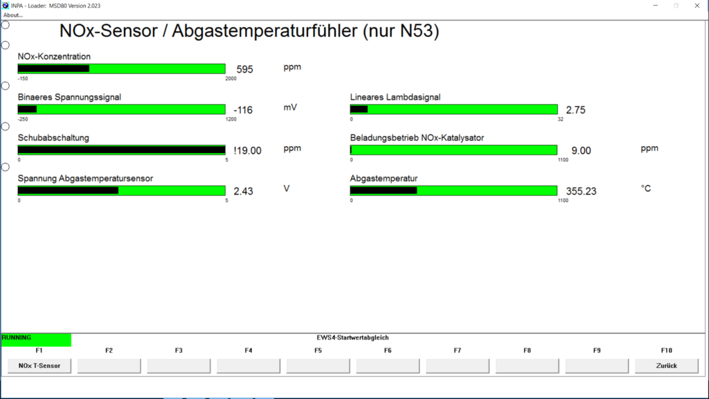 BMW INPA NOx sensor menu
