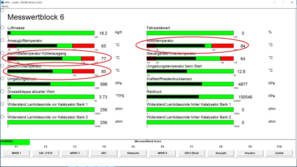 BMW INPA OBD menu engine temperature