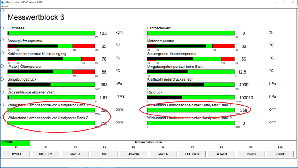 BMW INPA Nernst resistance check