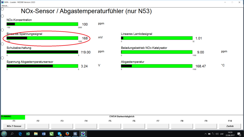 BMW INPA NOx sensor menu