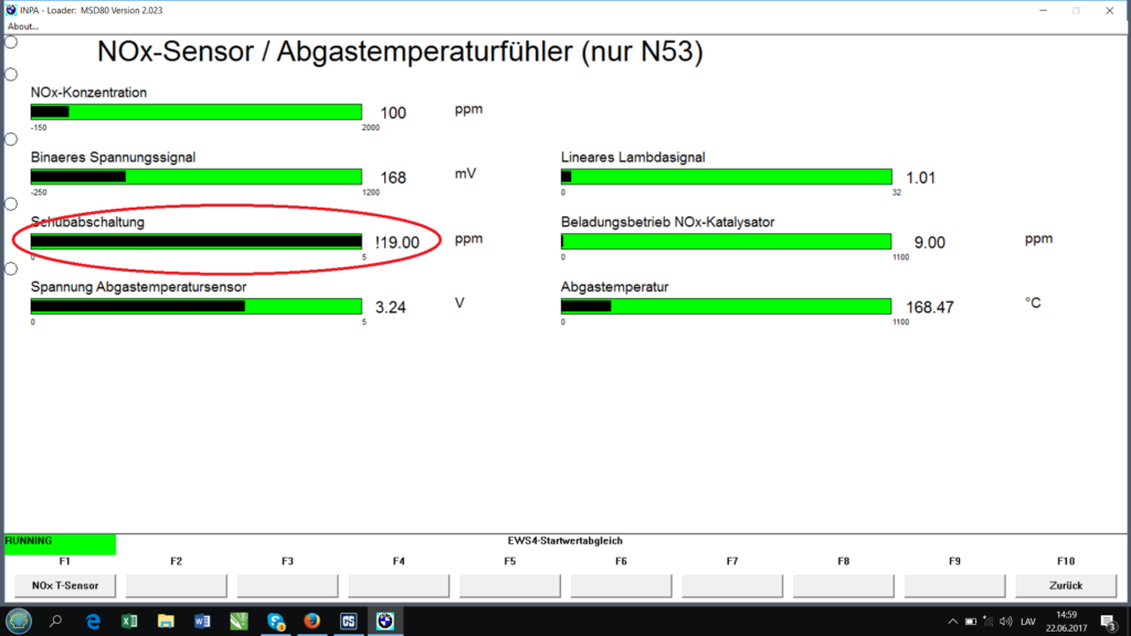 BMW INPA NOx menu